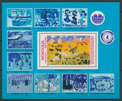 Mongolei 1988 Kinderfonds Zeichnungen Block 132 postfrisch (C65603)