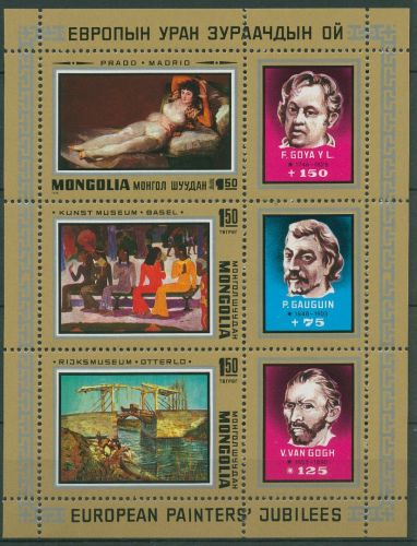 Mongolei 1978 Gemälde Goya Gauguin van Gogh 1181/83 K postfrisch (C65623)
