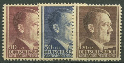 Generalgouvernement 1942 Geb. Hitlers, kartonähnliches Papier 89/91 postfrisch