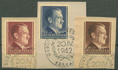 Generalgouvernement 1942 Hitler, kartonähnliches Papier 89/91 SST Briefstücke