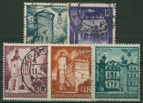 Generalgouvernement 1941 Freimarken Bauwerke 66/70 gestempelt