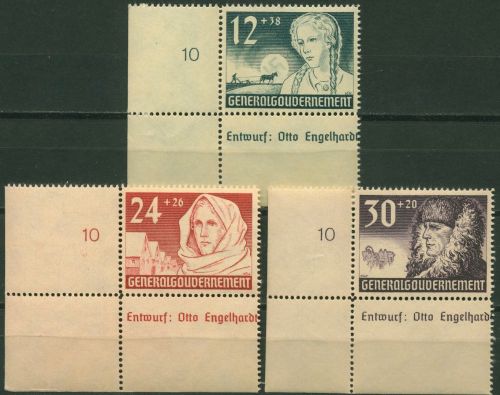 Generalgouvernement 1940 1 Jahr GG, Entwerfername 56/58 Ecke 3 postfrisch