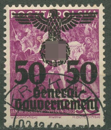 Generalgouvernement 1940 Polen mit Aufdruck, enger Abstand 24 II gestempelt