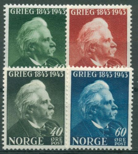 Norwegen 1943 Persönlichkeiten Komponist Edvard Grieg 287/90 postfrisch