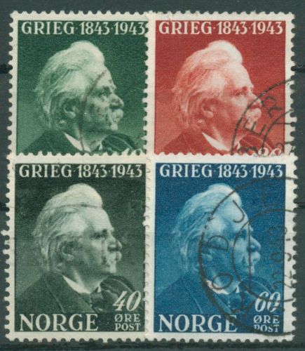 Norwegen 1943 Persönlichkeiten Komponist Edvard Grieg 287/90 gestempelt