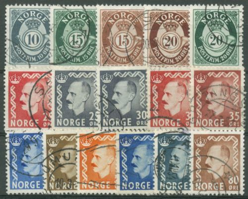 Norwegen 1950 Posthorn König Haakon VII. 353/68 gestempelt