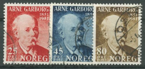 Norwegen 1951 Schriftsteller & Sprachforscher Arne Garborg 369/71 gestempelt