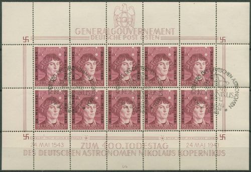 Generalgouvernement 1943 Kopernikus Kleinbogen 104 K mit Sonderstempel