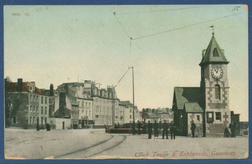 Guernsey Clock Tower and Esplanade, gelaufen 1906 (AK5315)