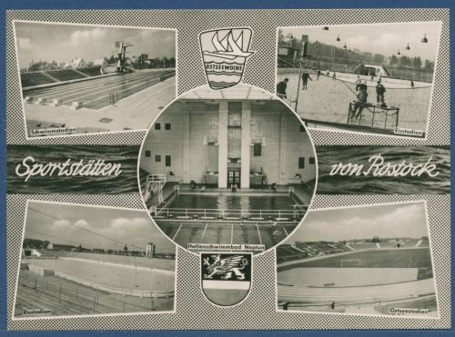 Sportstätten von Rostock Eisstadion Schwimmstadion, gelaufen 1962 (AK5375)