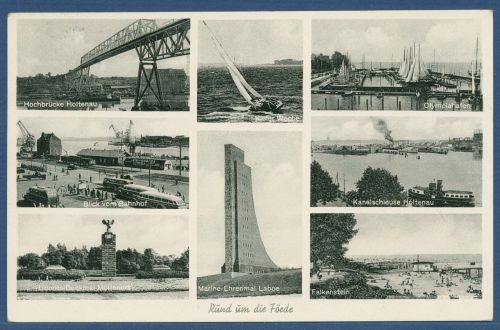 Kiel Rund um die Förde Hochbrücke Kanalschleuse Holtenau, gelaufen 1958 (AK5367)