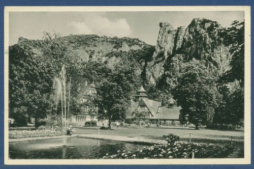 Bad Münster am Stein Kurpark mit Bäderhaus, gelaufen 1957 (AK5361)