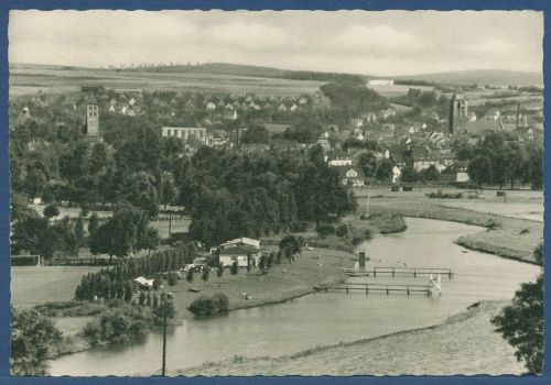 Campingplatz mit Blick auf Bad Hersfeld, gelaufen 1959 (AK5414)