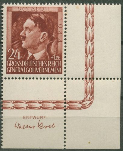 Generalgouvernement 1944 Hitler 118 Ecke 4 Entwurf postfrisch, kl. Fleck im Rand