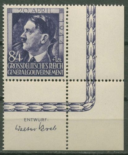 Generalgouvernement 1944 Hitler 119 Ecke 4 Entwurf postfrisch, kl. Fleck im Rand
