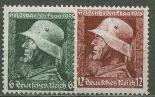 Deutsches Reich 1935 Heldengedenktag waag. Gummiriffelung 569/70 y mit Falz