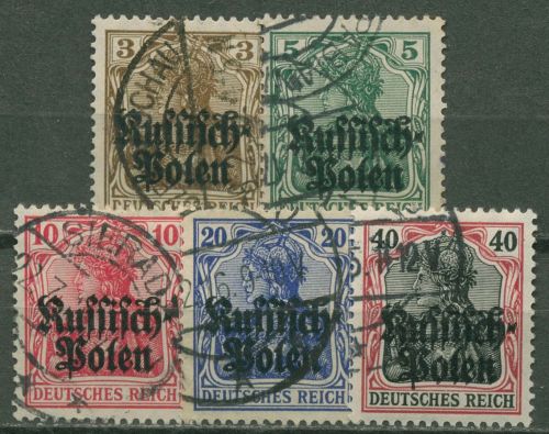 Deutsche Post in Polen 1915 Germania Aufdruck Russisch Polen 1/5 gestempelt