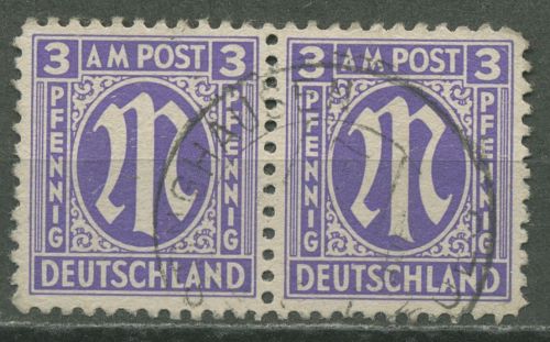 Bizone 1945 AM-POST Amerik. Druck 1 z waagerechtes Paar, Papier z gestempelt