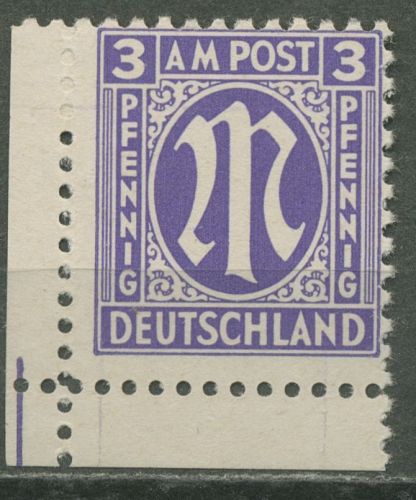 Bizone 1945 AM-POST Amerik. Druck 1 x Ecke 3, Papier x postfrisch