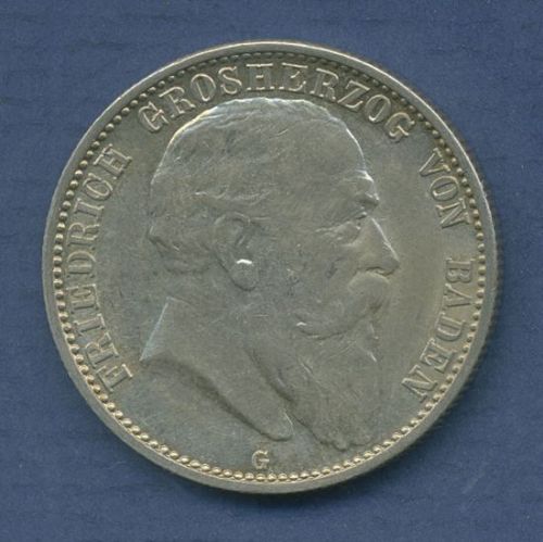 Baden 2 Mark 1907 G, Großherzog Friedrich, J 32 vz/st (m6847)