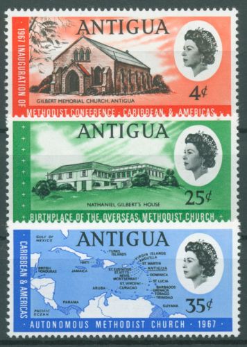 Antigua 1967 Methodisten Gilbert-Kirche Landkarte 179/81 postfrisch