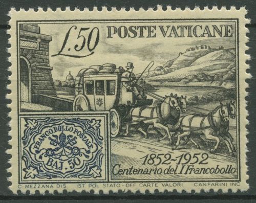 Vatikan 1952 100 Jahre Briefmarken Postwagen 188 A postfrisch