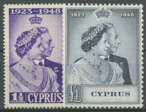 Zypern 1948 König Georg VI. & Königin Elisabeth Silberhochzeit 157/58 mit Falz