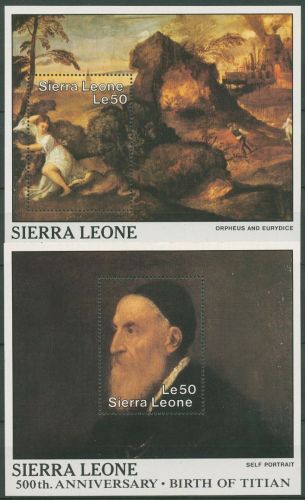 Sierra Leone 1988 500. Geburtstag Tizian Gemälde Block 81/82 postfrisch (C42214)