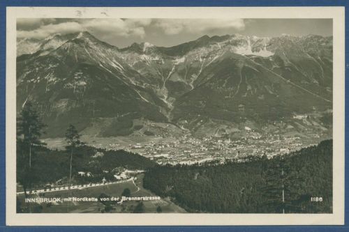 Innsbruck mit Nordkette von der Brennerstraße, gelaufen 1928 (AK5492)
