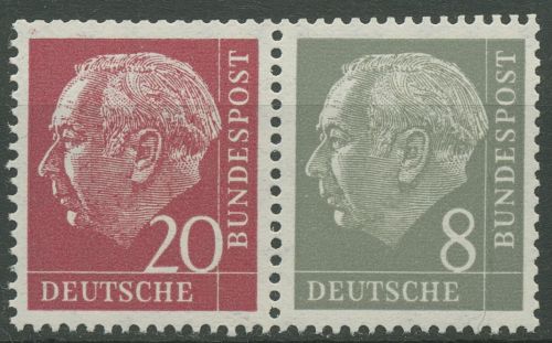 Bund 1960 Heuss/Ziffer (WZ liegend) Zusammendruck W 23 YII postfrisch