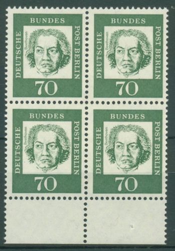 Berlin 1961 Bed. Deutsche: Beethoven mit Unterrand 210 4er-Block UR postfrisch