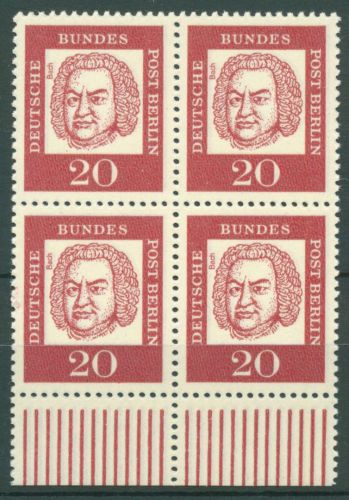 Berlin 1961 Bed. Deutsche: Bach mit Unterrand 204 W UR 4er-Block postfrisch