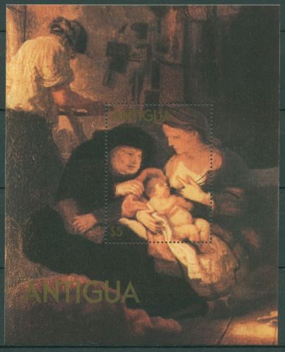 Antigua 1980 Gemälde Rembrandt Heilige Familie Block 49 postfrisch (C63476)