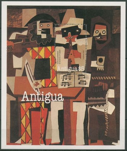Antigua 1981 Pablo Picasso Gemälde Die drei Musiker Block 54 postfrisch (C97213)