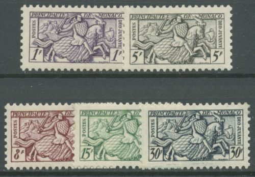 Monaco 1951 Freimarken für Visitenkarten Ritter Rüstung 443/47 postfrisch