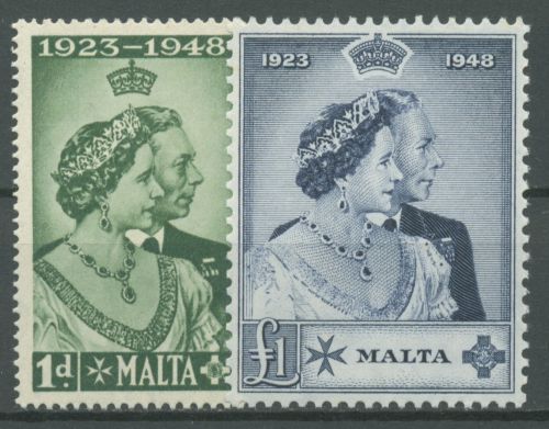 Malta 1949 König Georg VI. Königin Elisabeth Silberhochzeit 214/15 postfrisch