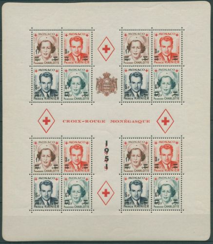 Monaco 1951 Rotes Kreuz Fürst Rainier Block 4 A postfrisch, min. Büge (SG61970)