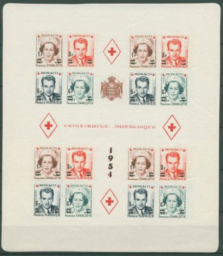 Monaco 1951 Rotes Kreuz Fürst Rainier Block 4 B postfrisch, min. Büge (SG61971)