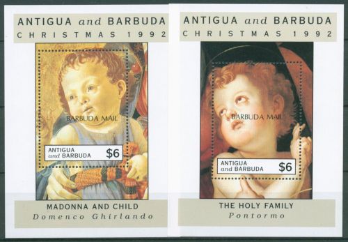 Barbuda 1992 Weihnachten Gemälde Jesuskind Block 199/200 postfrisch (C65837)