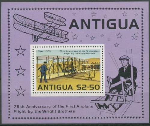Antigua 1978 75 Jahre Motorflug Gbr.Wright Block 34 postfrisch (C94126)