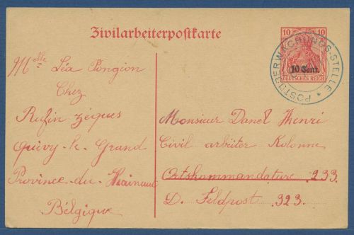 Etappengebiet West 1916 Zivilarbeiterpostkarte P 6 I gebraucht (X41128)