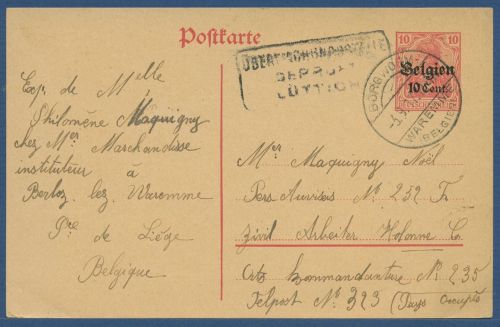 Landespost in Belgien 1917 Postkarte P 11 I gebraucht BORGWORM-WAREMME (X41134)