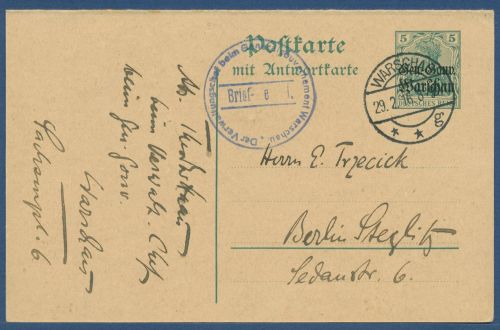 Deutsche Post in Polen 1916 Postkarte mit Antwort P 4 gebraucht (X41142)