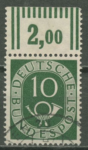Bund 1951 Posthorn Bogenmarke mit Oberrand 128 OR gestempelt