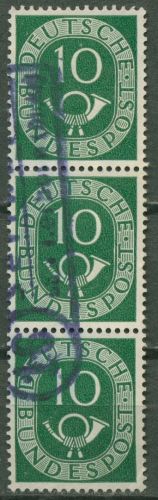 Bund 1951 Posthorn Bogenmarke 128 3er-Streifen gestempelt
