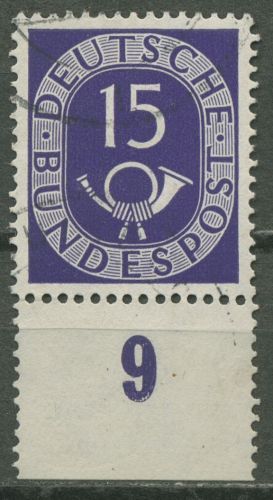 Bund 1951 Posthorn Bogenmarke mit Unterrand 129 UR gestempelt
