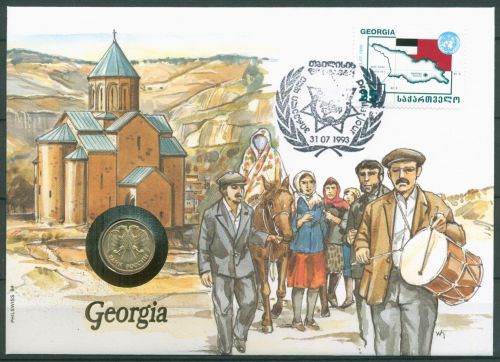 Georgien 1993 Volksfest Folklore Numisbrief mit 1 Rubel Russland (N523)