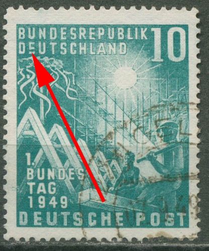 Bund 1949 Eröffnung des 1. Bundestages mit Plattenfehler 111 II gestempelt