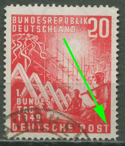 Bund 1949 Eröffnung 1. Bundestag mit Plattenfehler 112 II gestempelt