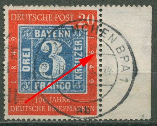 Bund 1949 100 J. dt. Briefmarken mit Plattenfehler 114 IV gestempelt, Zahnfehler